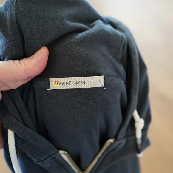 Marine Layer Full Zip Hoodie Womens Small Black Charcoal Long Sleeve Drawstring - Picture 10 of 10